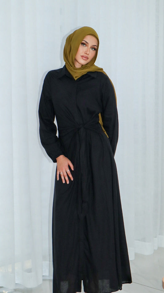 Jamilah Linen Dress Black