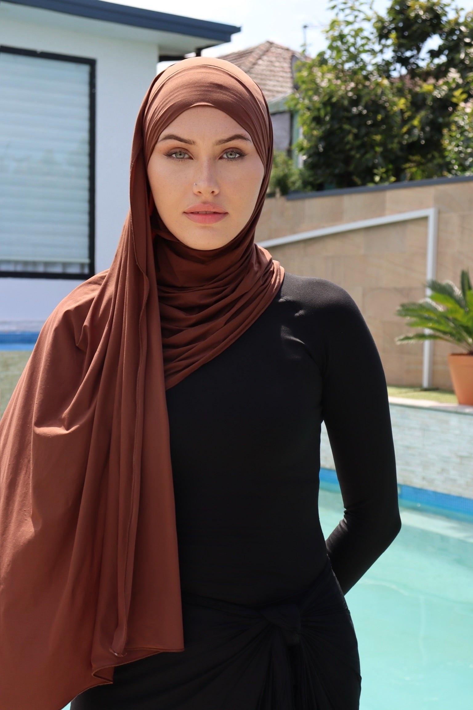 Brown Swim Hijab Wrap