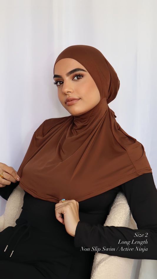 Sports Brown Ninja Non Slip / Swim Hijab